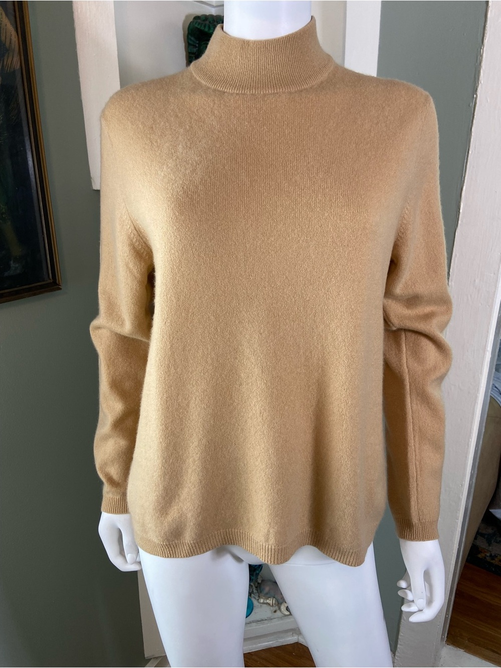 Charter Club 100% Cashmere Camel Beige Tan Mock Neck Sweater Large L
